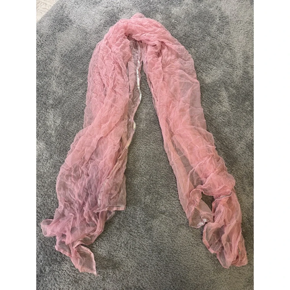 Unbranded Women Crinkle Scarf OS Pink Metallic Silver Trim Sheer Lightweight